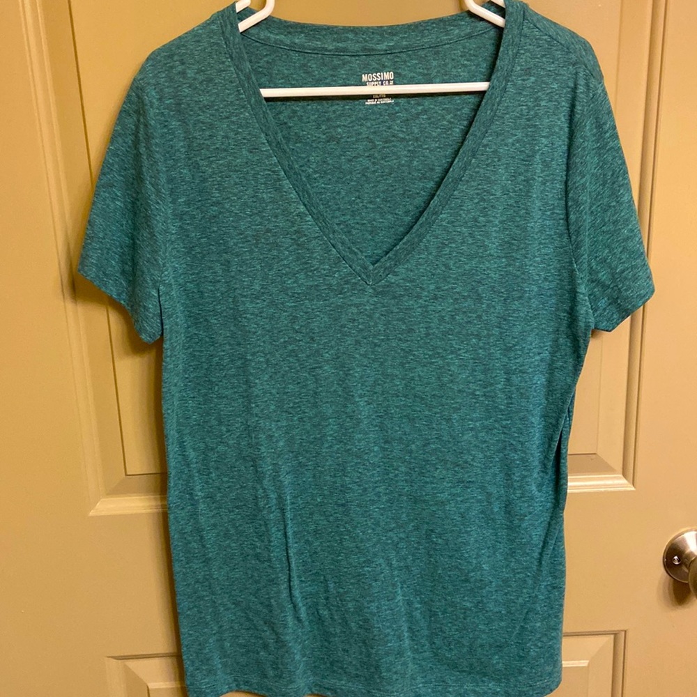 Green v-neck T-shirt